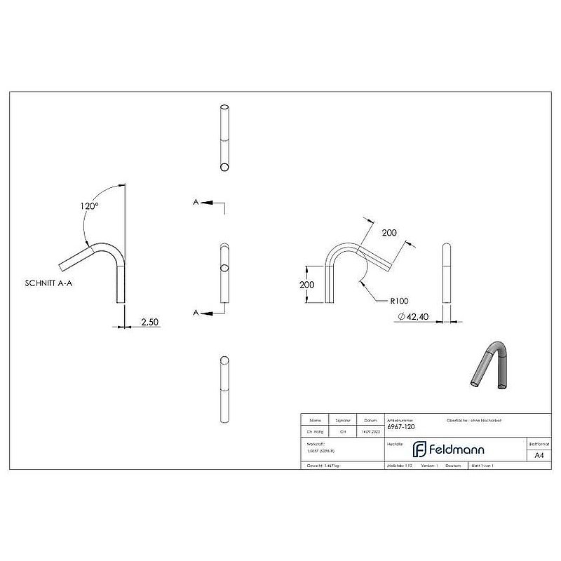 Welding arc, steel, 120°, 42,4x2,5mm