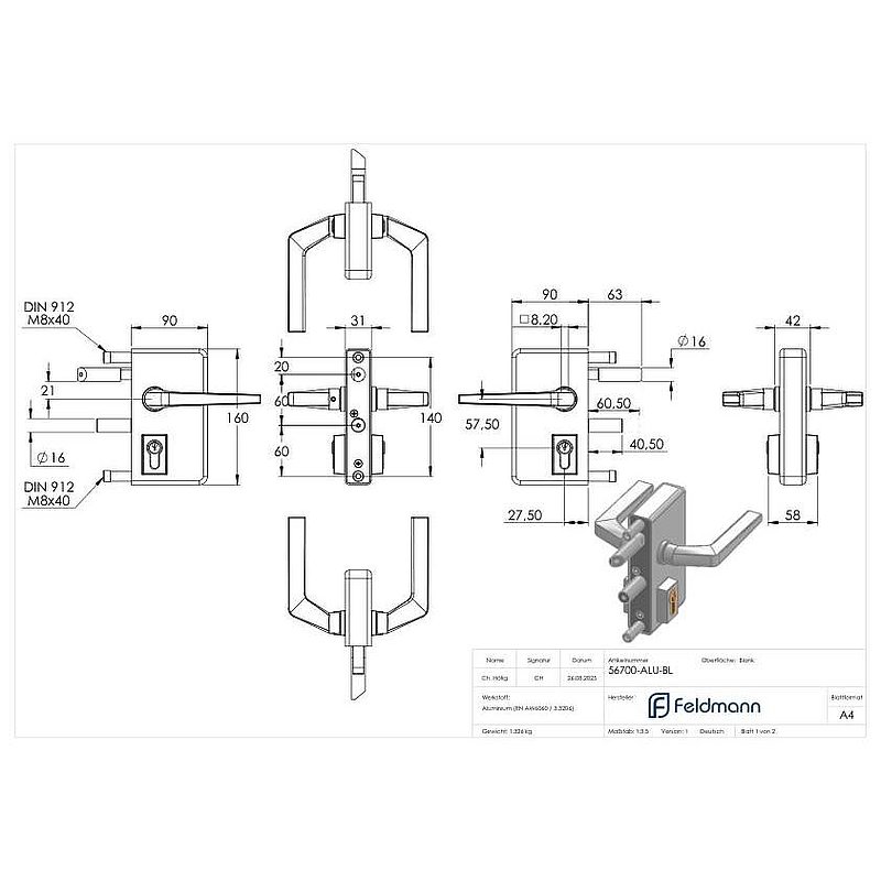 Serrure à grille GTS 2 pour tube de 40-60mm d'épaisseur, boîtier nu