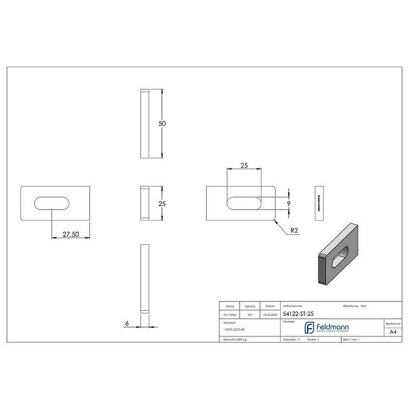 Anschweißlasche eckig 50x25x6mm