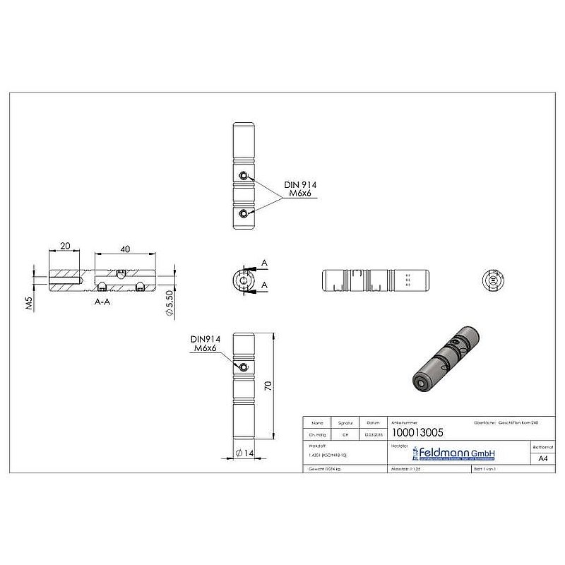 Embout taraudé à monter soi-même pour câble 5mm, V2A