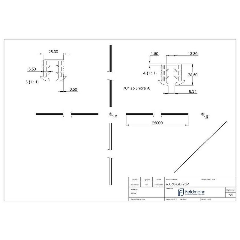 Cale caoutchouc pour verre 8,00 - 10,76mm, pour rainure 24x24mm, 25m