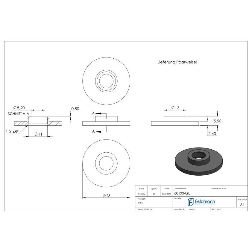 Paire de  caoutchoucs pour point de fixation 30mm