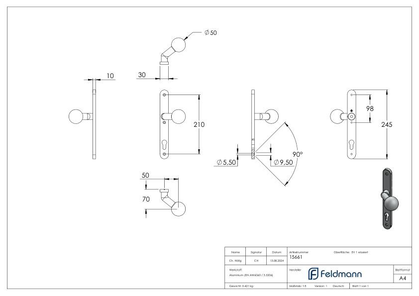 Langschild mit festem Türdrücker