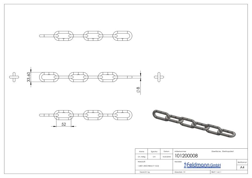 VA-Kette DIN 763, Ø 8mm