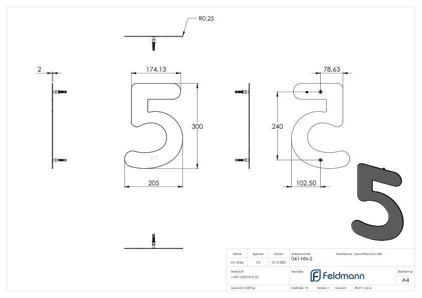 Hausnummer 5 - "groß", V2A