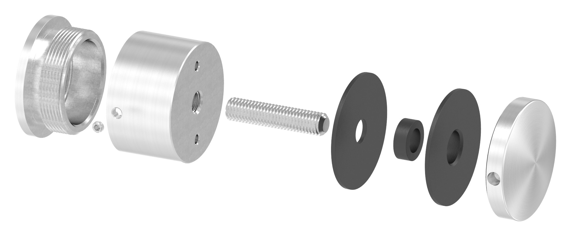 Glaspunkthalter 52mm, flach, verstellbar, V4A