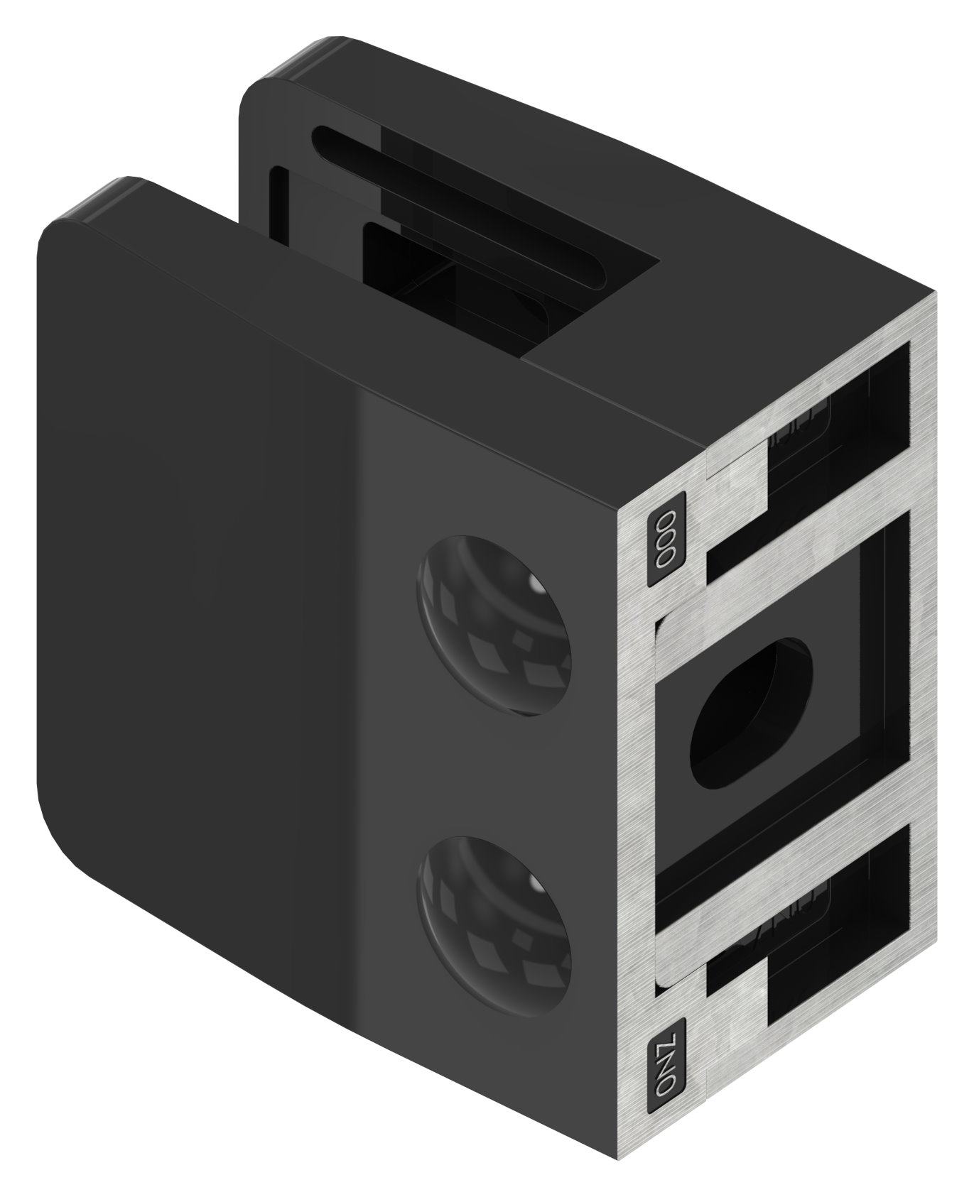 Glasklemme Mod. 34, Anschluss: gerade, Zink roh pulverbeschichtet RAL 9005 matt