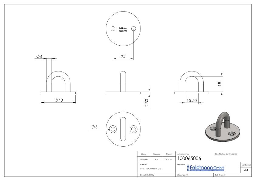 Befestigungsöse, Rundeisen: 6mm, V4A