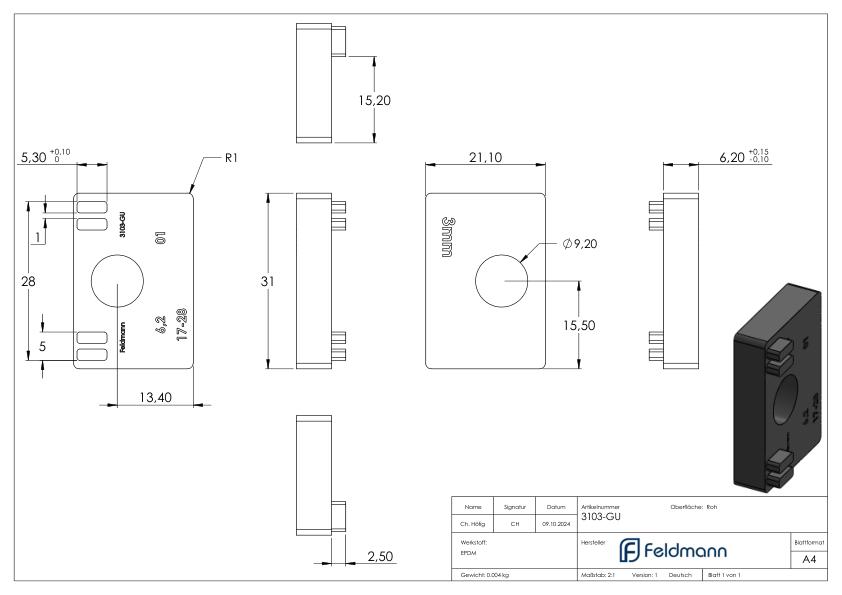 Gummi für Mod. 31, Blech 3mm Gummi für Mod. 31, Blech 3mm