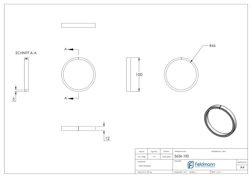 Ring 12x5mm, AußenØ 100mm