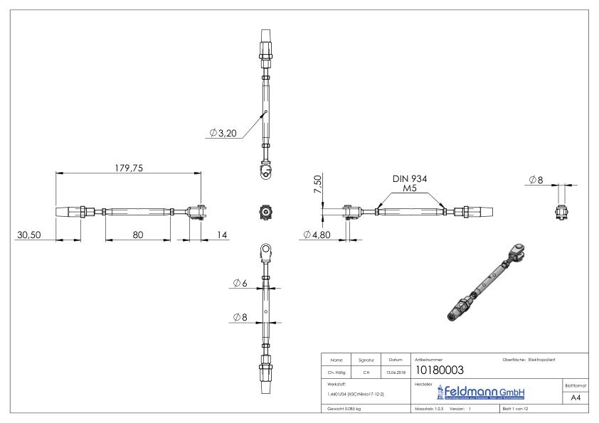 Wantenspanner Gabel zur Selbstmont. Seil 3mm, V4A