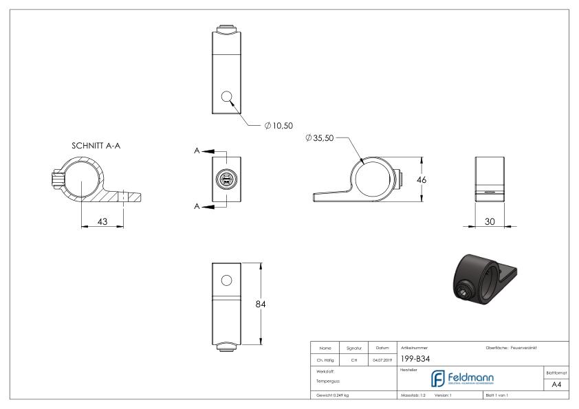 Halterung, für Rohr Ø 33,7mm