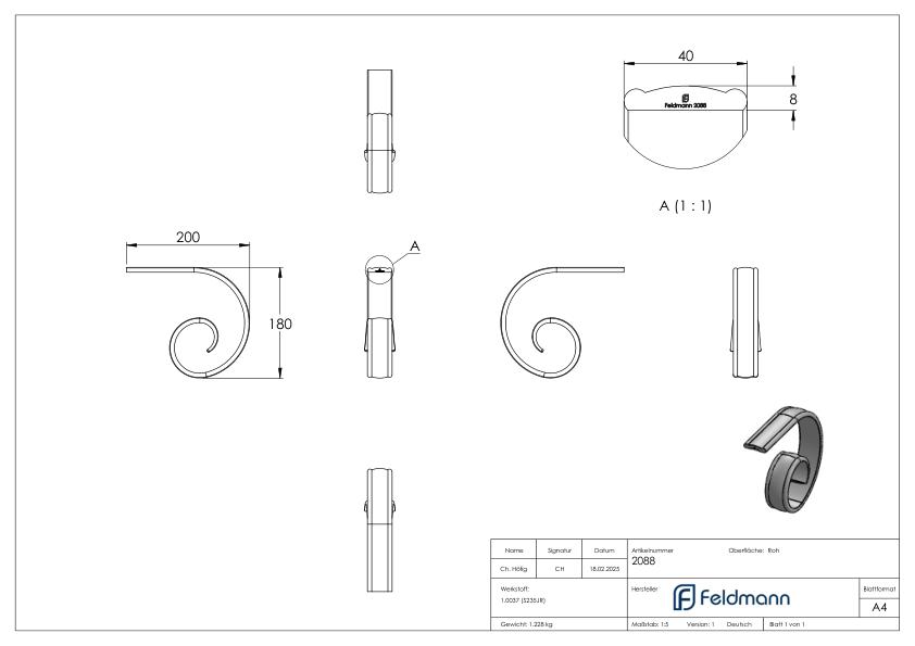 Handlaufanfänger, gerollt, passend zu 114-A-5