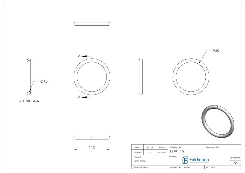 Ring 10mm, AußenØ 110mm