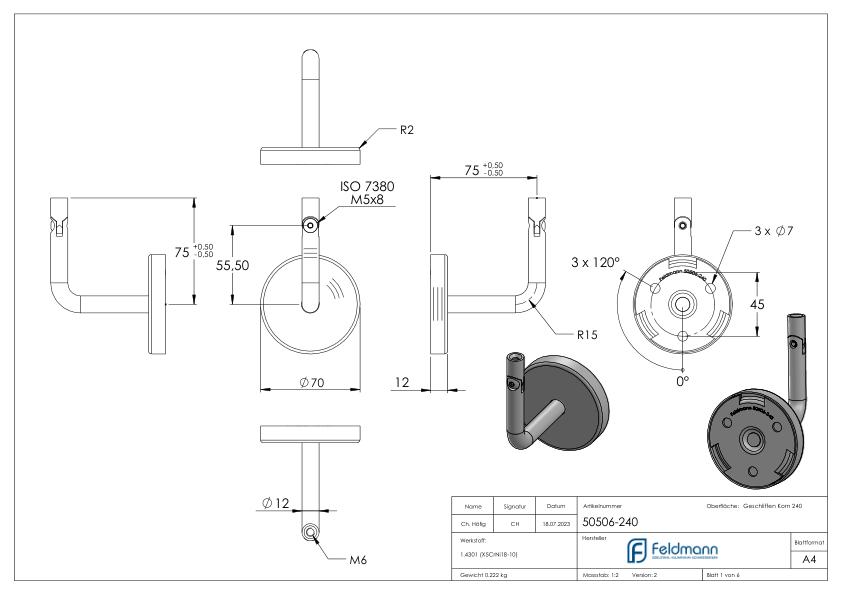 Handlaufhalter inkl. Cliprosette (Ronde und Bügel verschweißt), V2A Handlaufhalter inkl. Cliprosette (Ronde und Bügel verschweißt), V2A