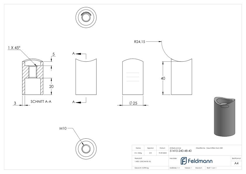 Wandhalter für Rohr 48,3mm, L: 40mm, V2A