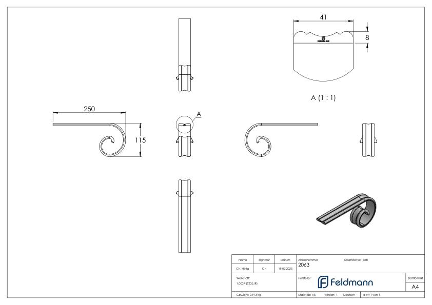 Handlaufanfänger 40x8mm, gerollt