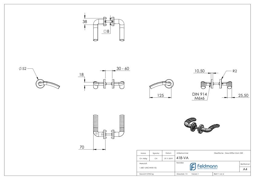 Türdrücker-Paar, drehbar, V2A