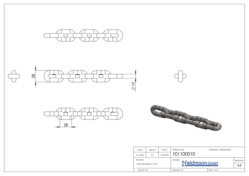 VA-Kette DIN 766, Ø 10mm