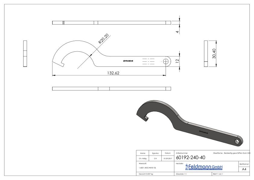 Gabelschlüssel für Punktglashalter 40mm, V2A