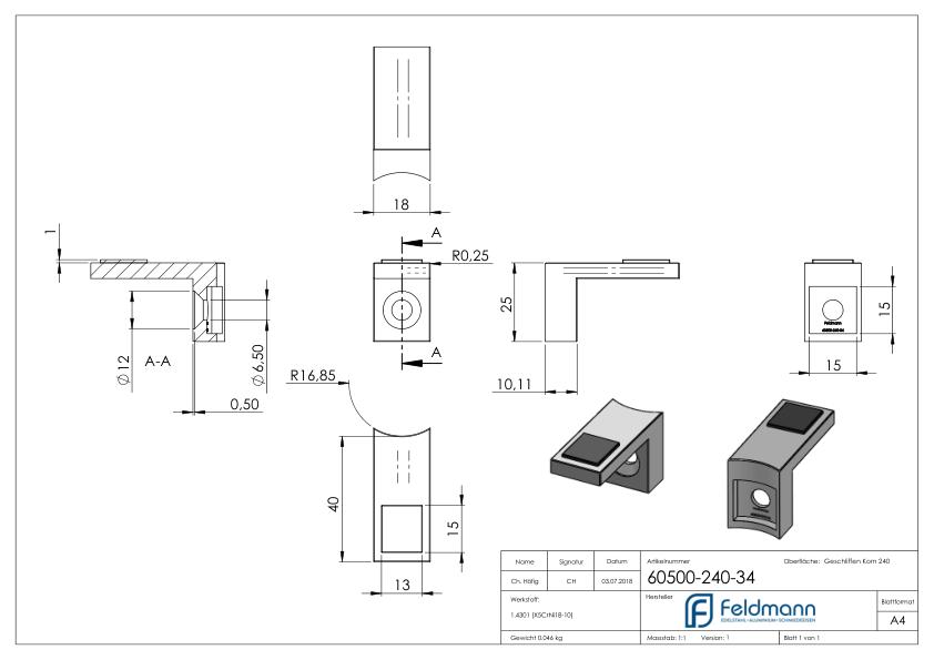 Halteboden mit Anschluss 33,7mm, V2A