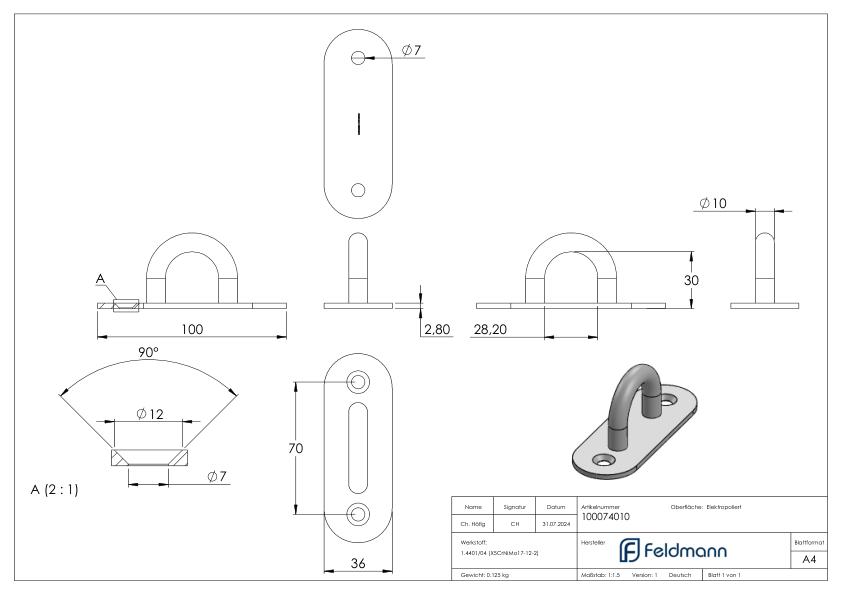 Befestigungsöse mit ovaler Platte V4A
