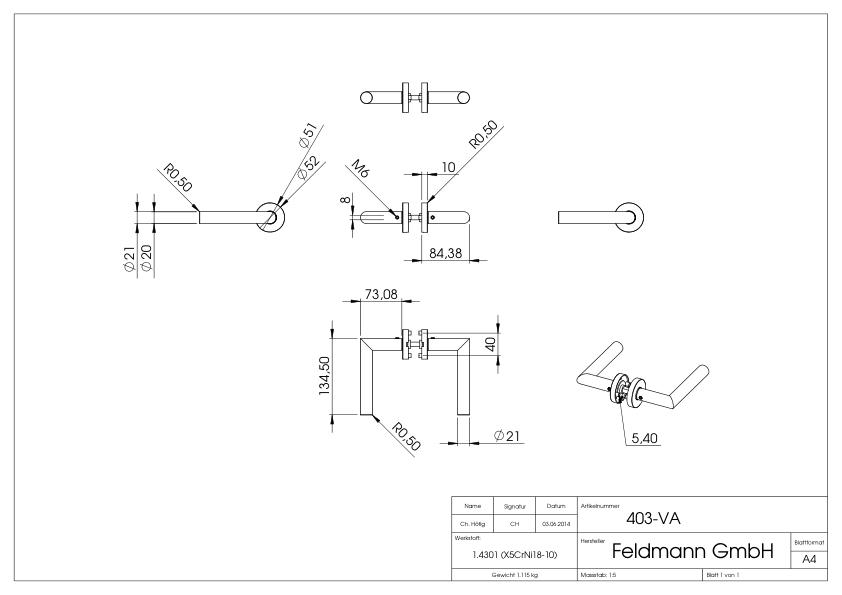 Türdrücker-Paar, drehbar, V2A