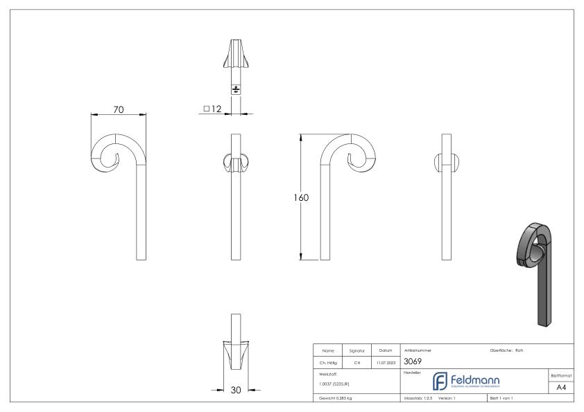 Zaunspitze, Ansatz 12x12mm, 160x30mm