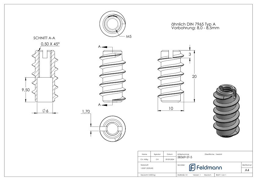 Rampa-Muffe M5x20, Stahl verzinkt