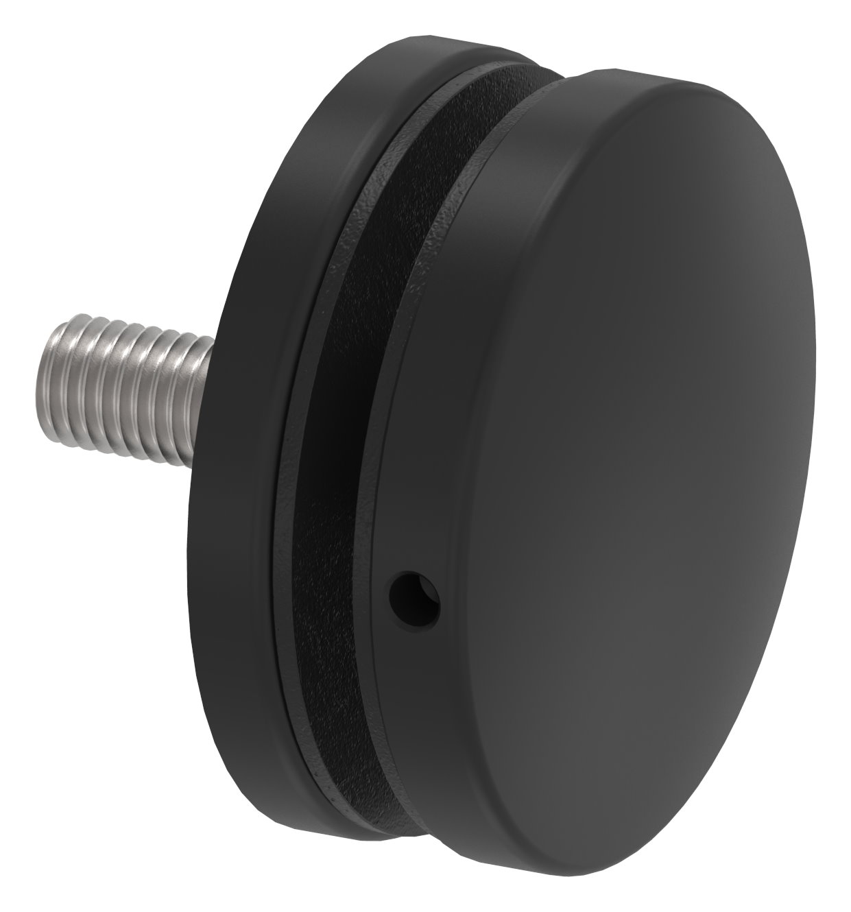 Glaspunkthalter 72mm, Anschluss: flach, V2A, pulverbeschichtet in RAL 9005 schwarz matt