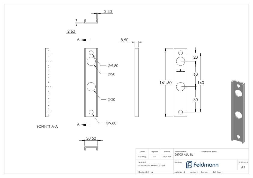 Adapter für Gittertorschlösser GTS2, für Rundrohre Ø 33 - 60mm, blank