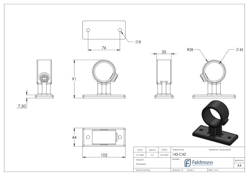 Handlaufhaltering, für Rohr Ø 42,4mm