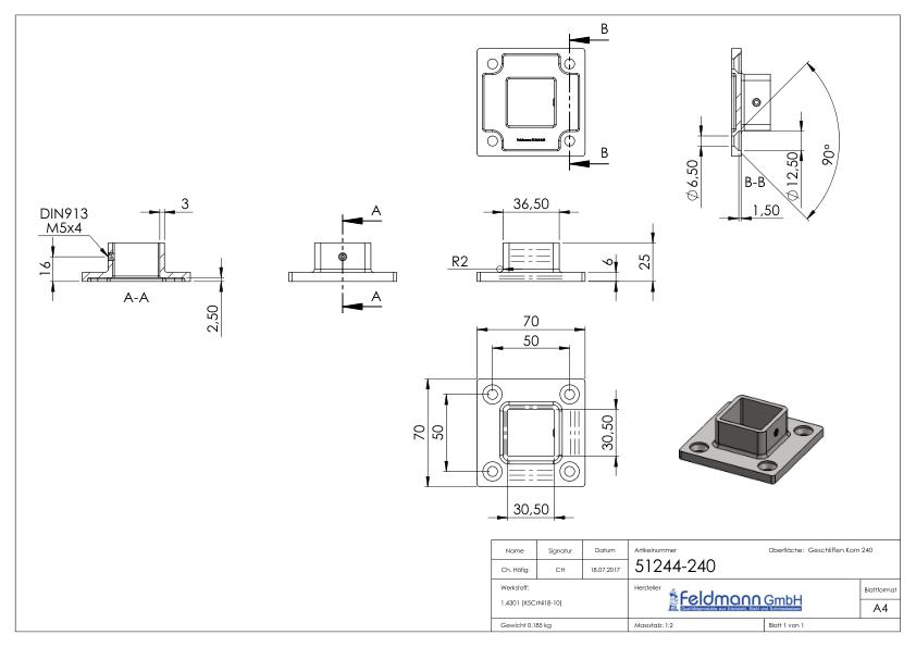 Wand- und Bodenanker, für Rohr 30x30mm, V2A