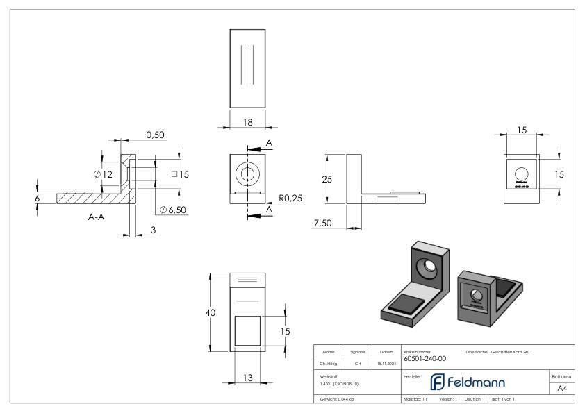 Halteboden mit geradem Anschluss, V2A