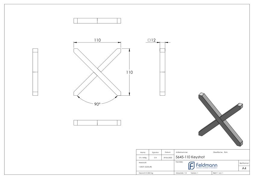 Kreuz 12x12mm, 110x110mm