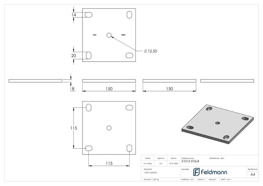 Ankerplatte 150x150x8mm