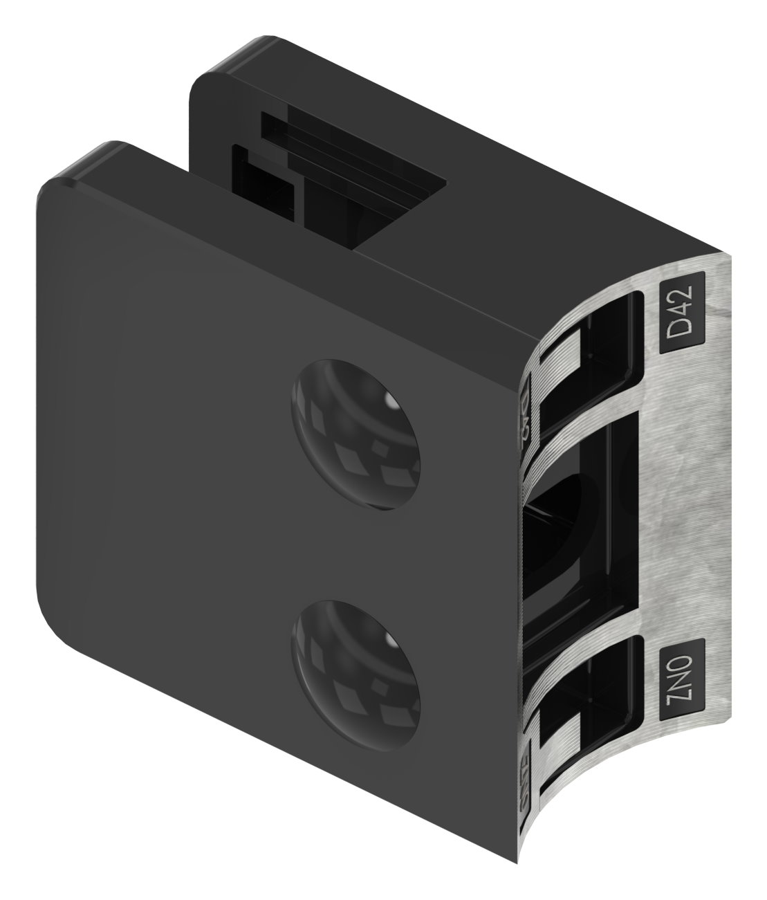 Glasklemme Mod. 31, Anschluss: 42,4mm, Zink roh pulverbeschichtet RAL 9005 matt