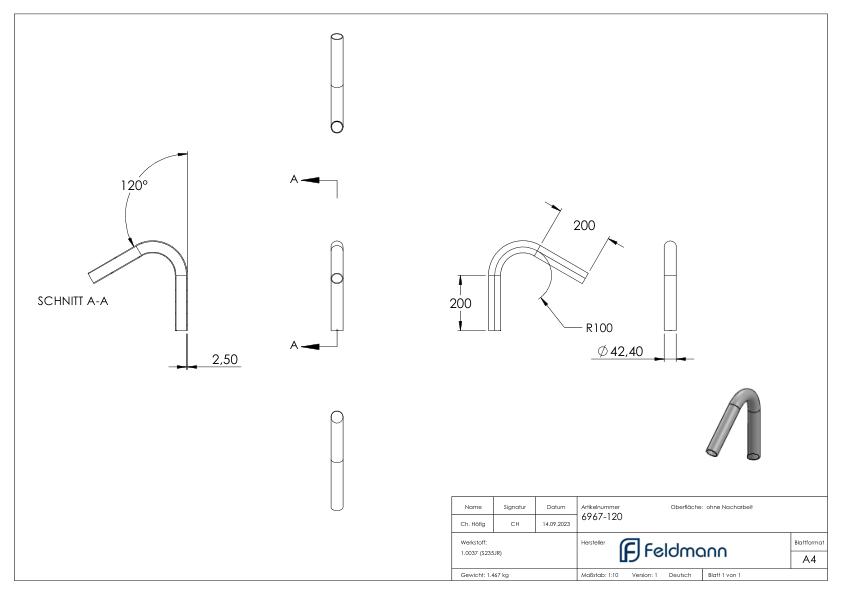 Stahl-Rohr-Bogen 120°, 42,4x2,5mm