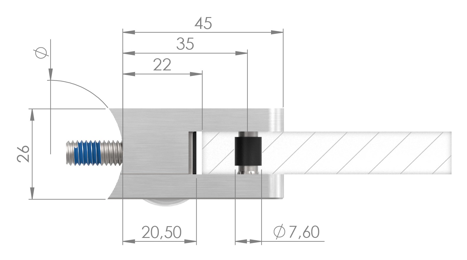 Glasklemme Mod. 31, Anschluss: 42,4mm, Zink roh