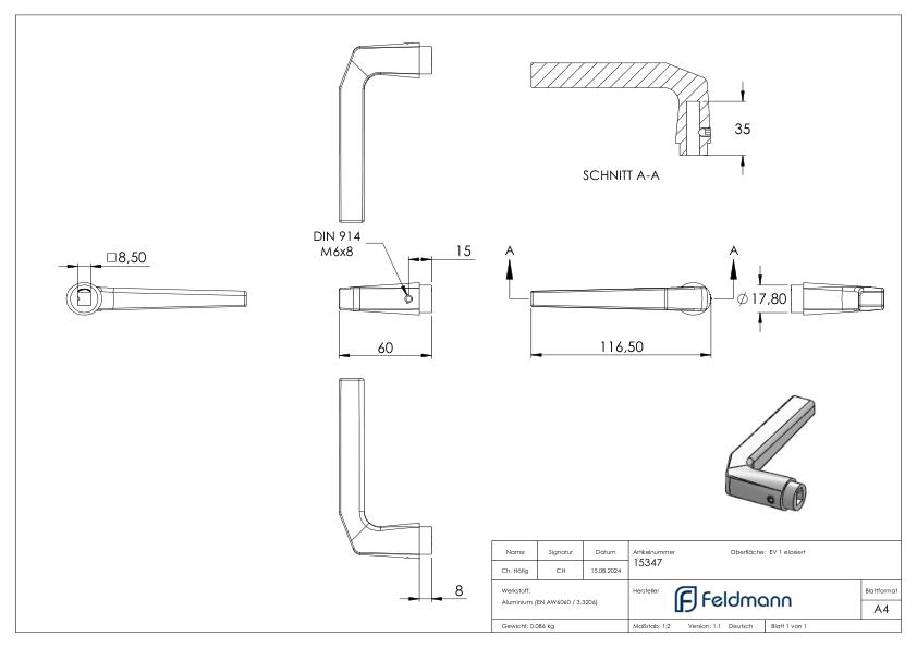 Alu-Türdrücker, Lochteil gerade