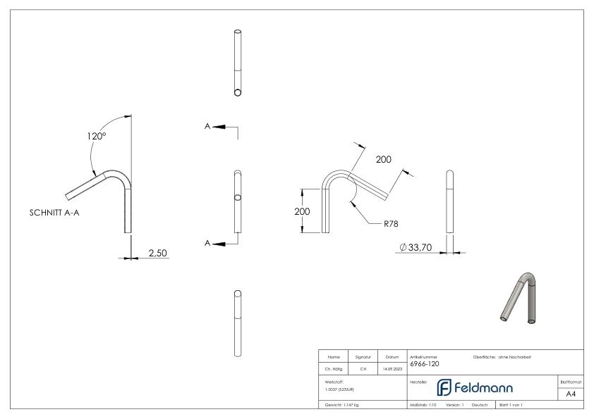 Stahl-Rohr-Bogen 120°, 33,7x2,5mm