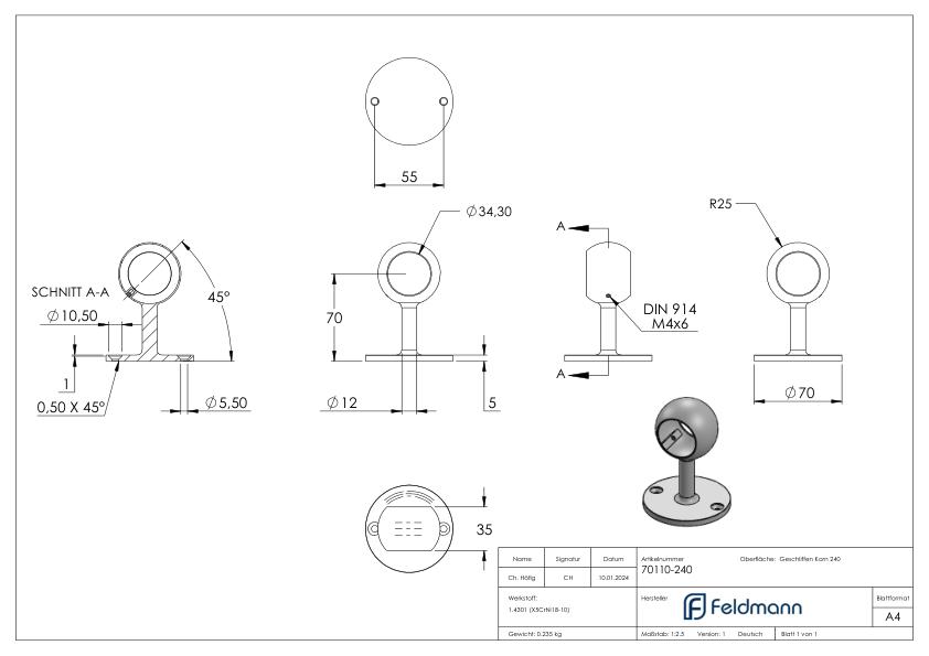 Rohrhalter, für Rohr 33,7mm, V2A Rohrhalter, für Rohr 33,7mm, V2A