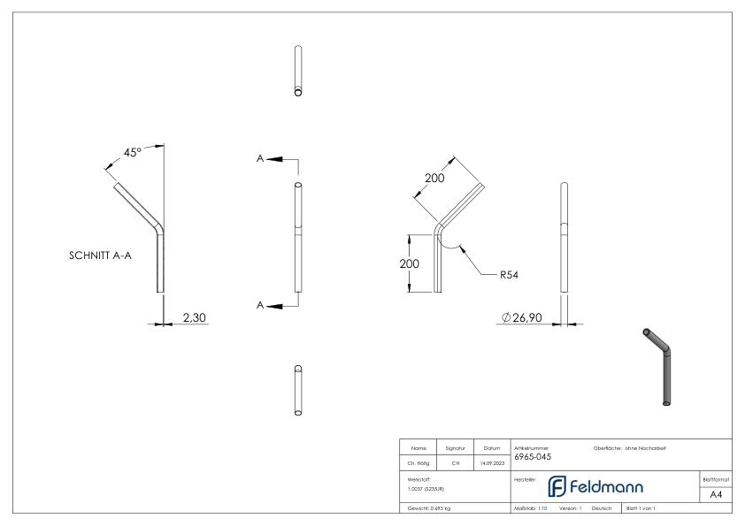 Stahl-Rohr-Bogen 45°, 26,9x2,3mm