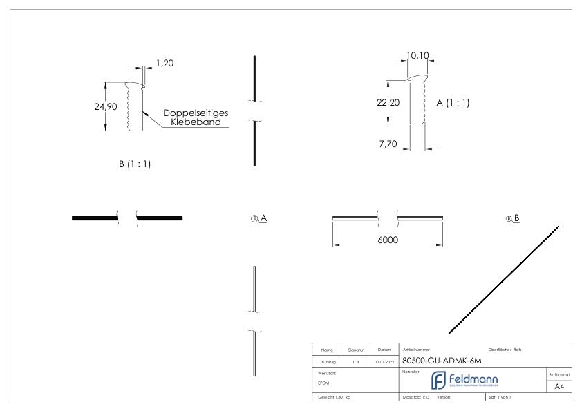 Abschlussdichtung, EPDM, 6000mm, schwarz