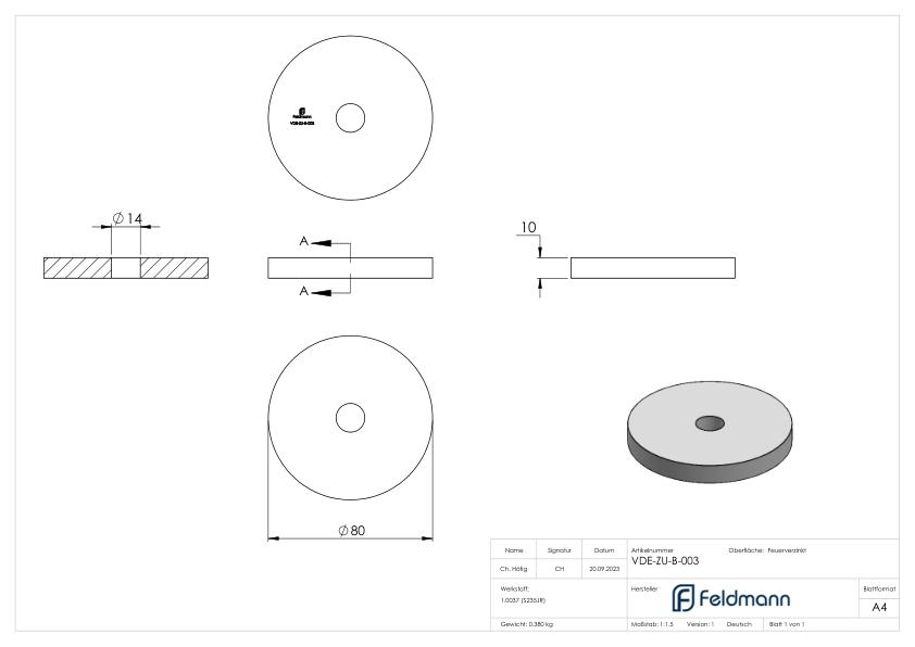 Lastverteilungsplatte rund, Ø80x10mm, Stahl feuerverzinkt