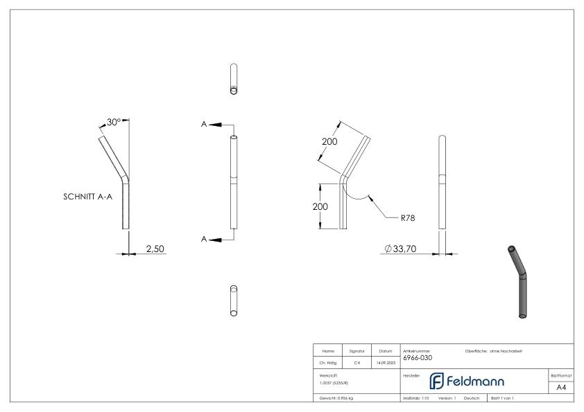 Stahl-Rohr-Bogen 30°, 33,7x2,5mm