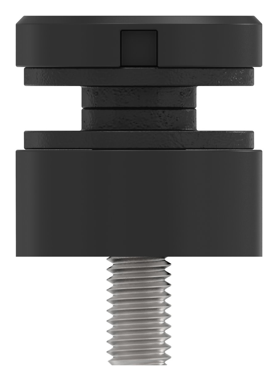 Glaspunkthalter 30mm, Anschluss: flach, V2A, pulverbeschichtet in RAL 9005 schwarz matt