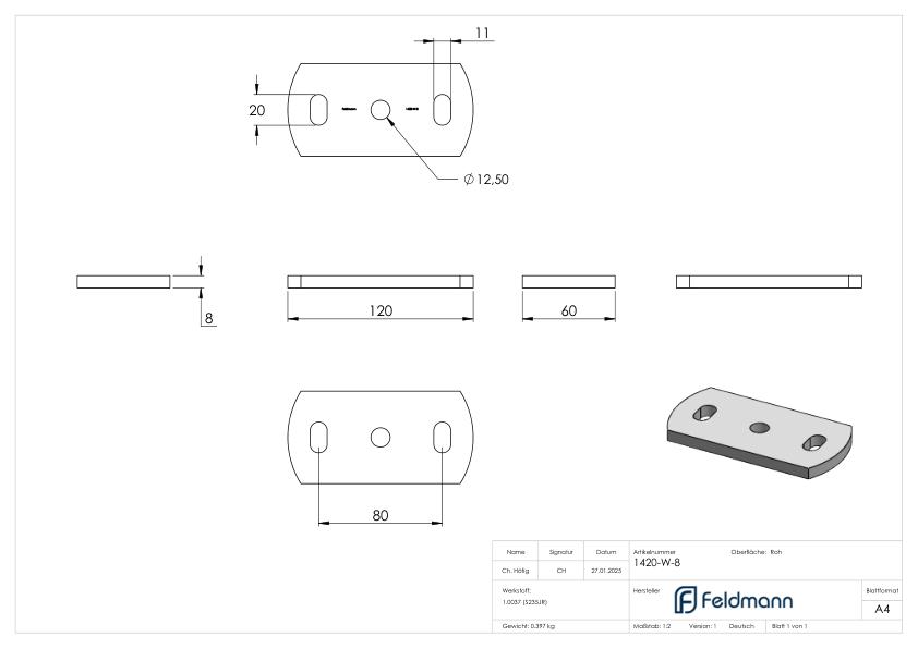Ankerplatte 120x60x8mm
