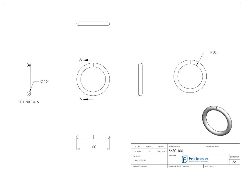 Ring 12mm, AußenØ 100mm
