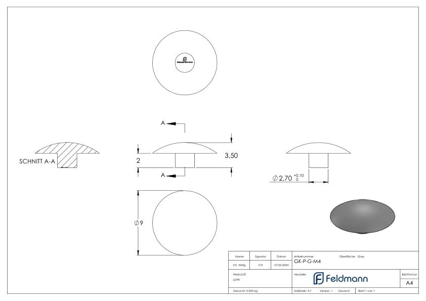 Plastikkappe für Innensechskantschraube M4, grau
